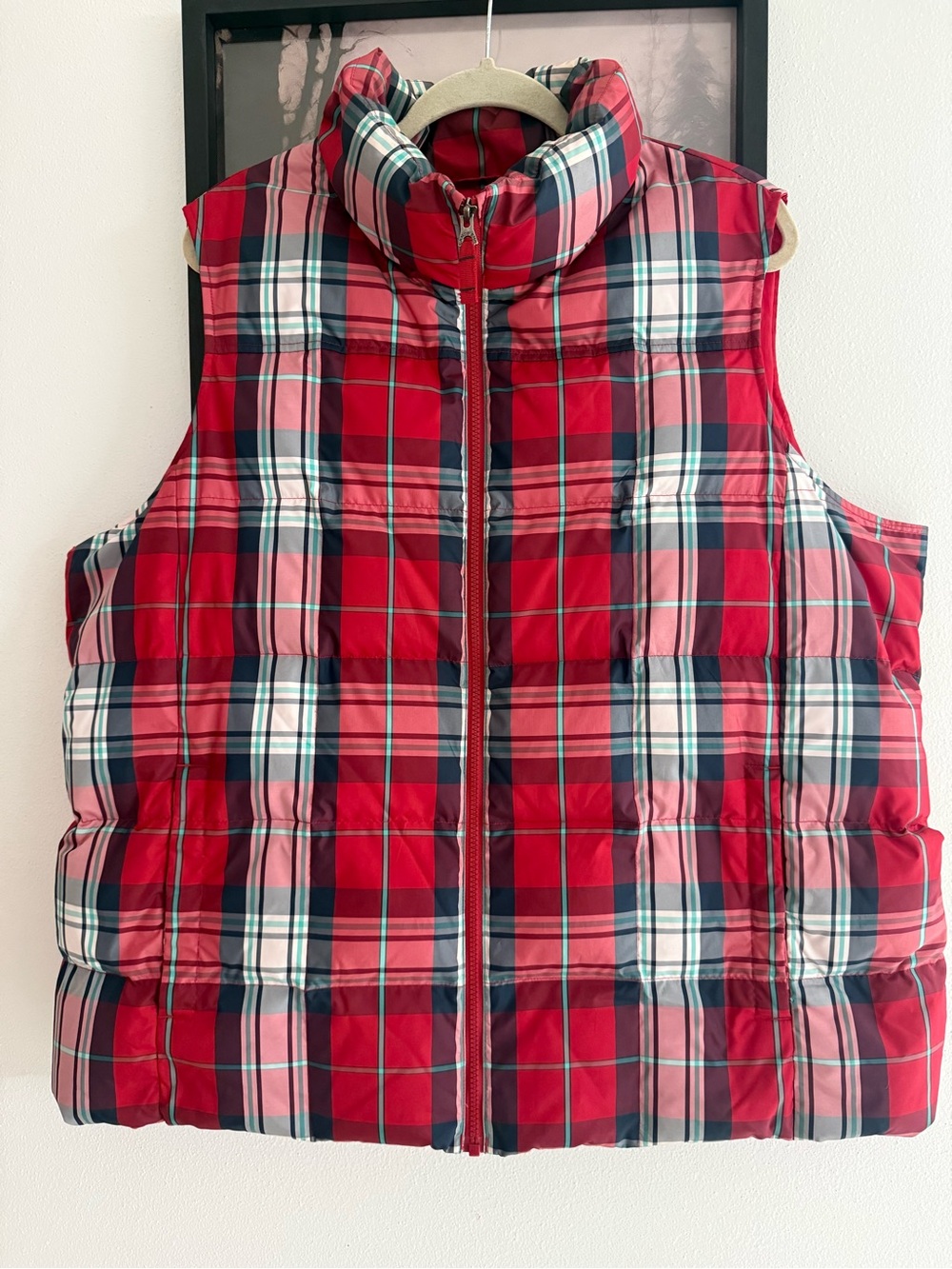 Lands' End Red Plaid Puffer Vest